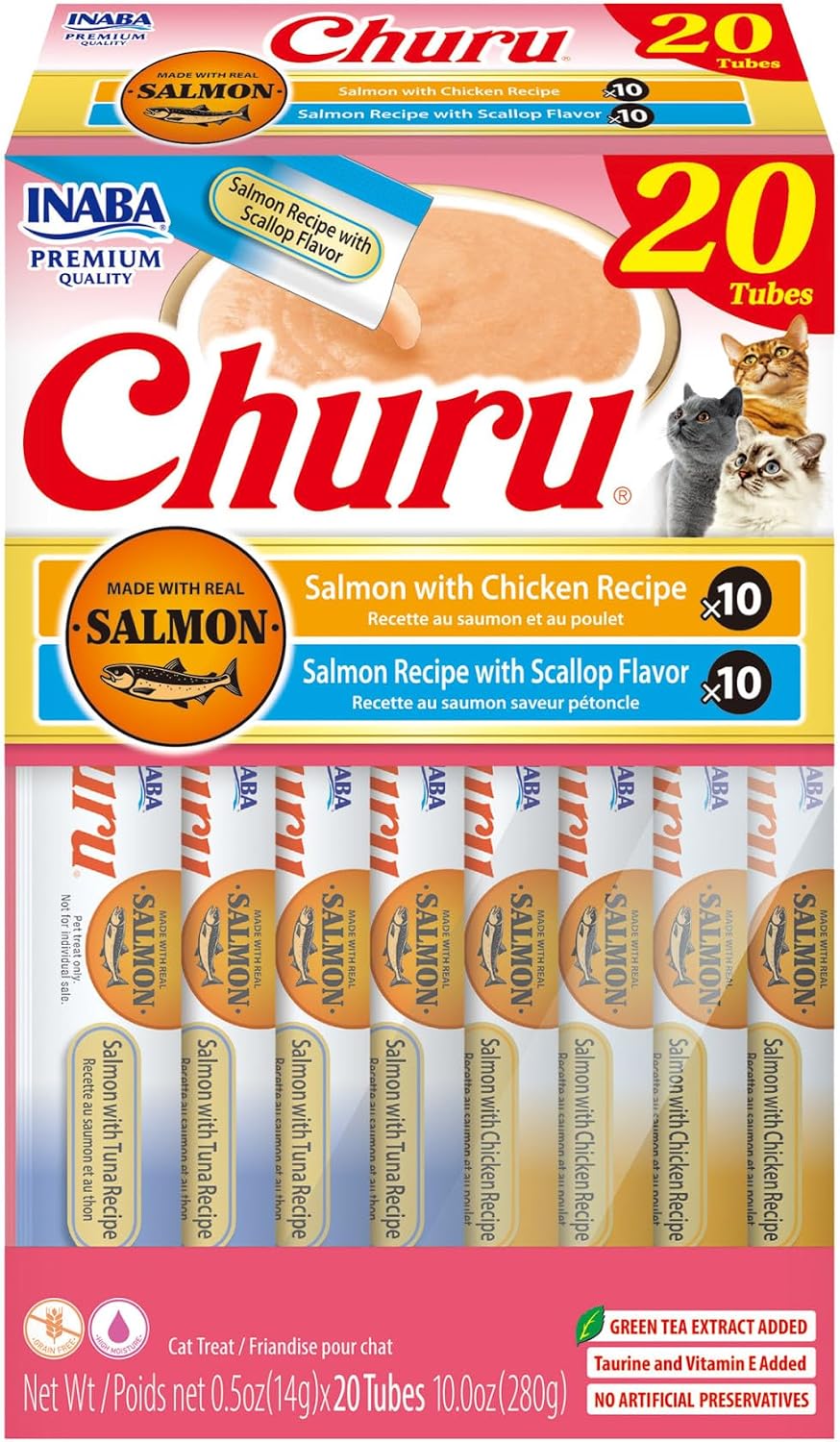 INABA Churu Cat Treats, Lickable, Squeezable Creamy Pure Cat Treat with Green Tea Extract & Taurine, 0.5 Ounces Each Tube, 20 Tubes, Tuna Variety - Image 13