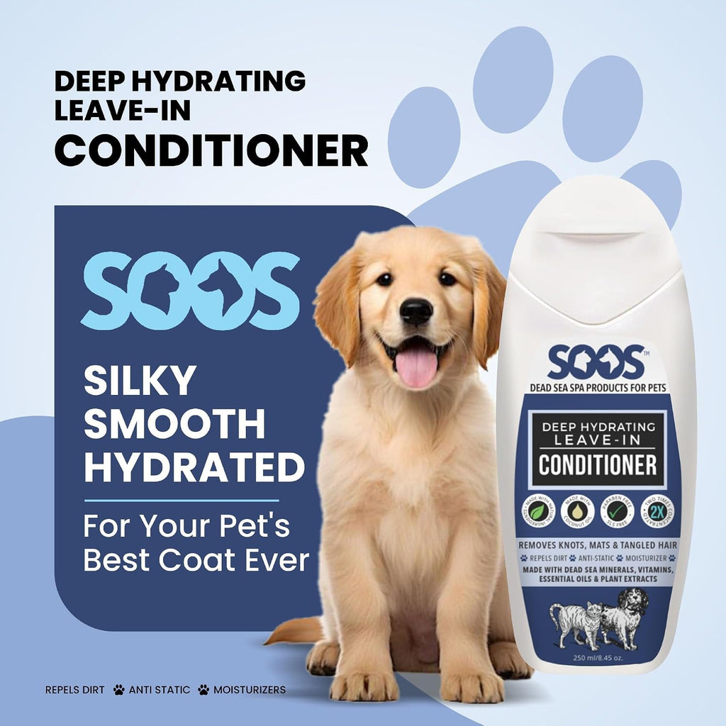 Dog coat showing soft and shiny results after Soos Pets conditioning spray