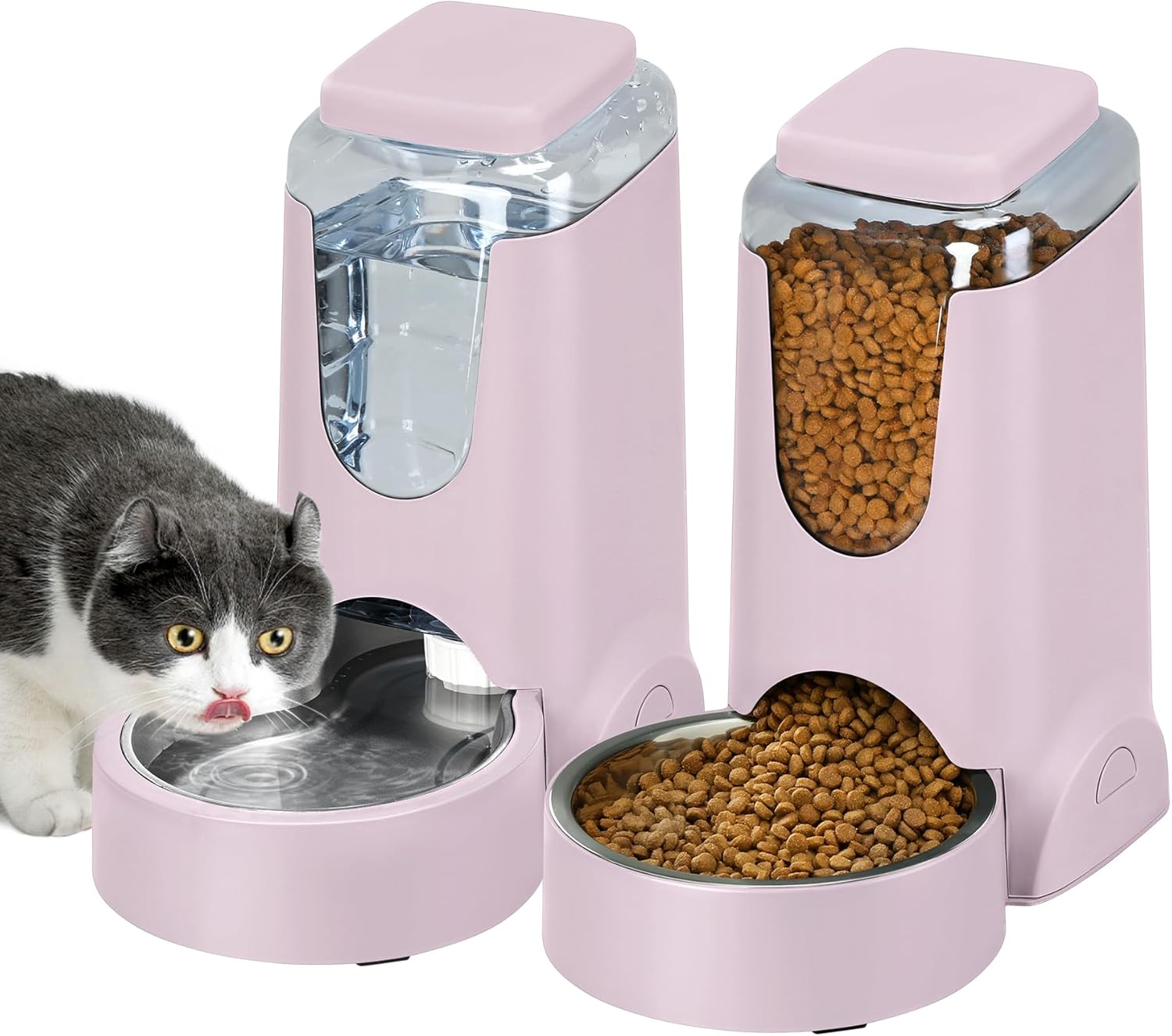 2 Pack Automatic Cat Feeder and Gravity Stainless Steel Water Dispenser, Dog Food Feeder and Waterer Set for Small Medium Puppy Kitten Pets (1 Gallon x 2, Gray) - Image 11