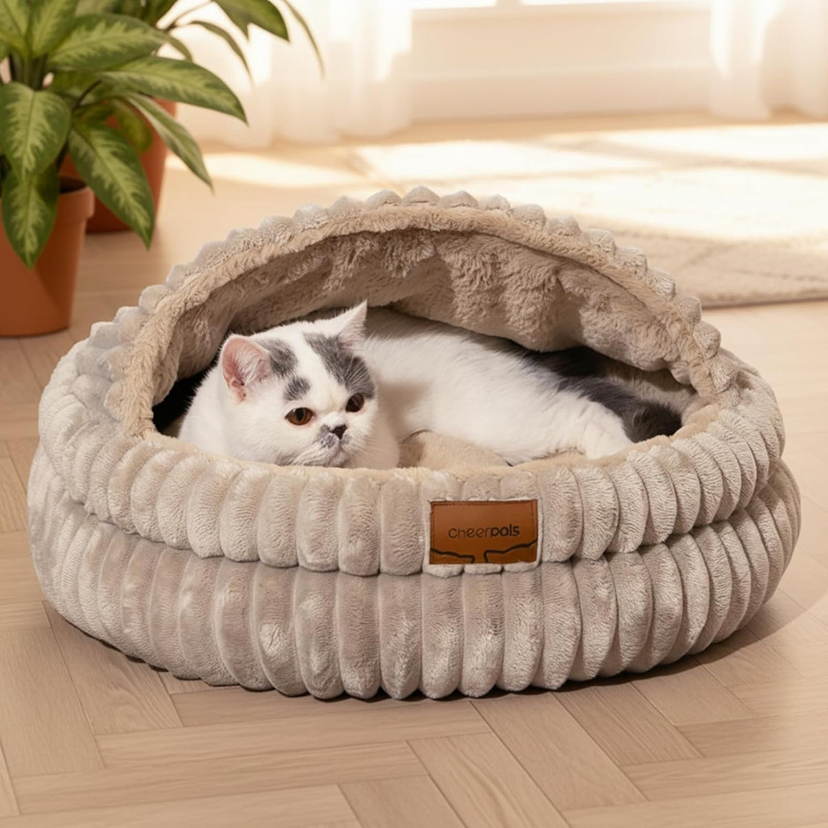 CHEERPALS Cat Cave Bed for Indoor Cats, Washable Covered Cat Bed Hooded Kitty Bed Soft Fluffy Pet Bed for Puppy and Small Dog(White) - Image 10