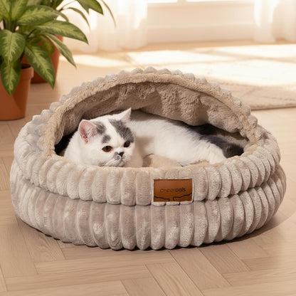 CHEERPALS Cat Cave Bed for Indoor Cats, Washable Covered Cat Bed Hooded Kitty Bed Soft Fluffy Pet Bed for Puppy and Small Dog(White) - Image 10