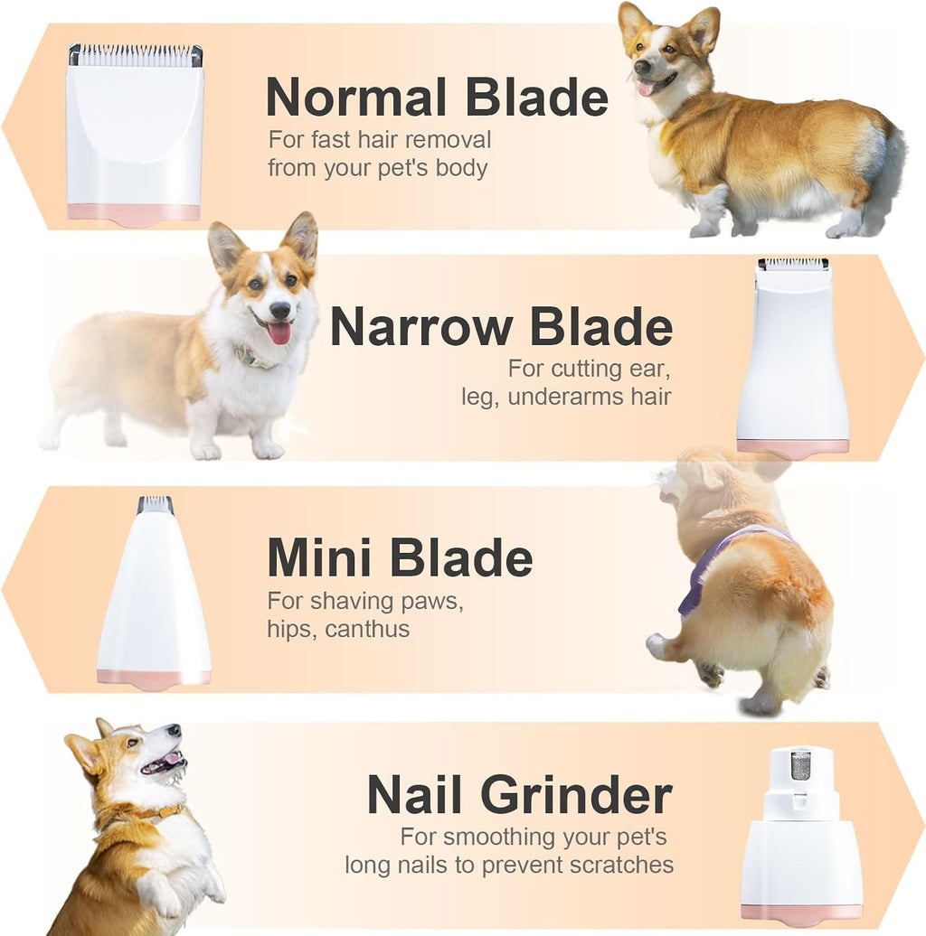 KIKETECH four in one pet hair trimmer set with all interchangeable heads including paw shaver and nail grinder