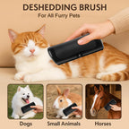 YEAHGO easy clean pet grooming tool showing the one button fur release mechanism being pressed.