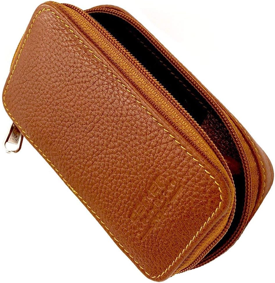 Parker safety razor saddle brown leather travel case front view