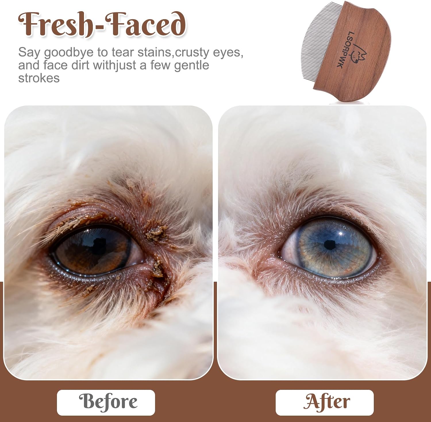 Using LSORPWK comb for tear stain removal on dog