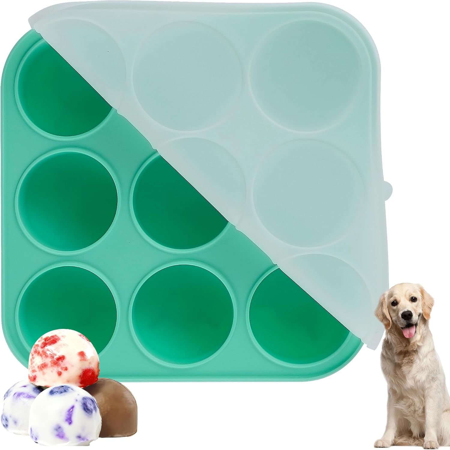 9 Cavities Silicone Dog Treat Mold with Lid for Woof Pupsicle & Power Chewer Pupsicle,Frozen Dog Silicone Molds for Making Refill Popsicle Treats 10-25 lbs & Up (Small with Lid) - Image 9