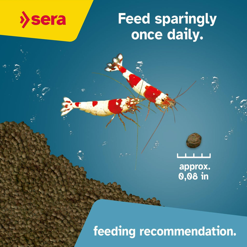 Premium shrimp food with spirulina and alder cones for vibrant color.