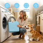 Mannice washable pet cooling mat being loaded into a washing machine