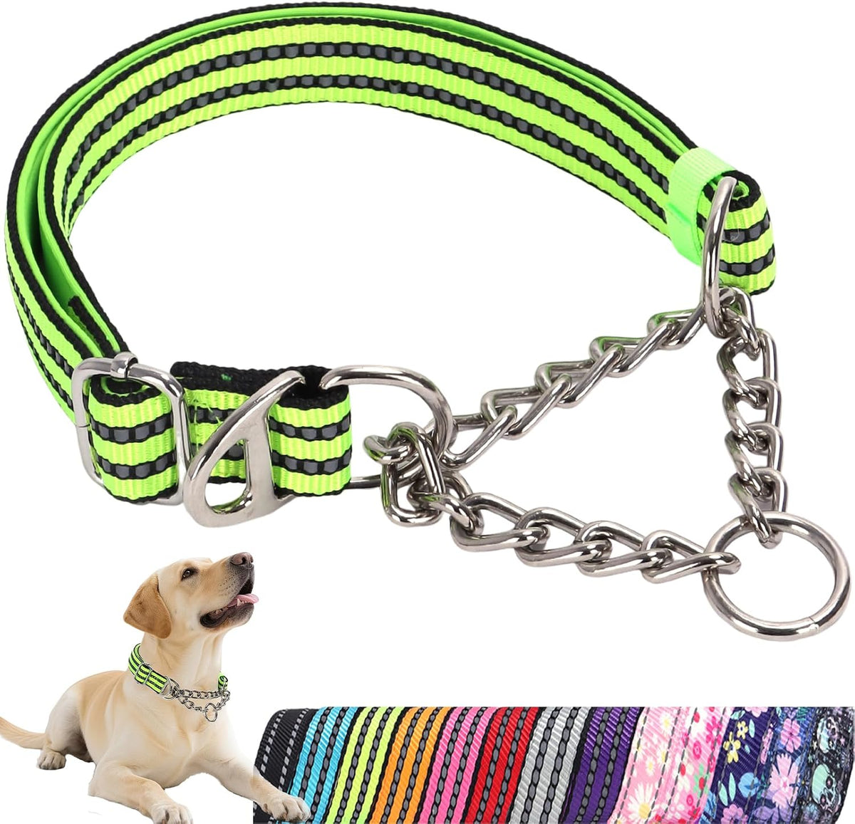 Martingale Dog Collar with Soft Padded - Reflective Choke Chain Collar, Heavy Duty Dual D-Rings no Pull Dog colla for Large/Medium/XL,XXL Dogs - Comfort Training Collar(Black M) - Image 10