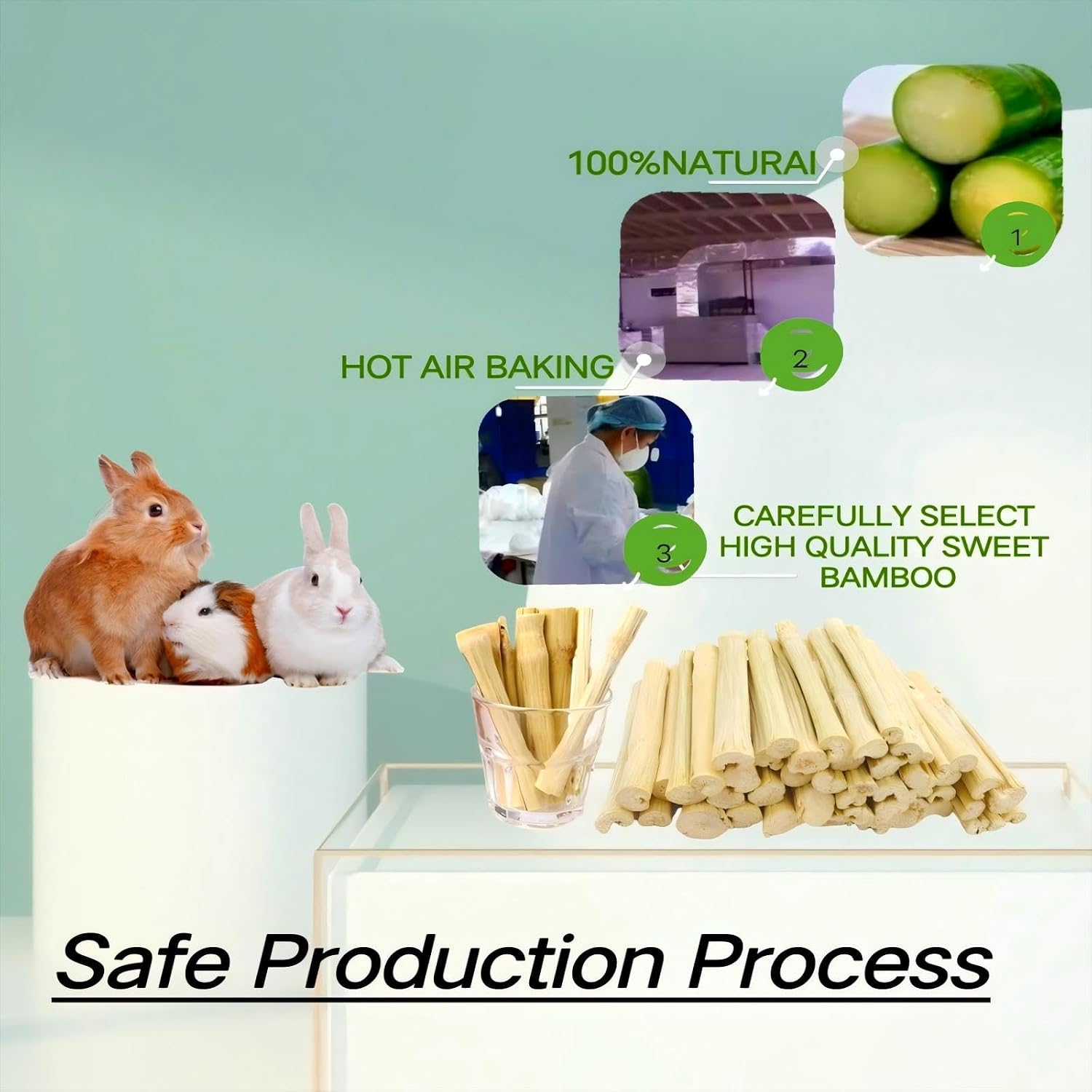 Three individual fresh packs of sweet bamboo sticks for hamsters and guinea pigs.