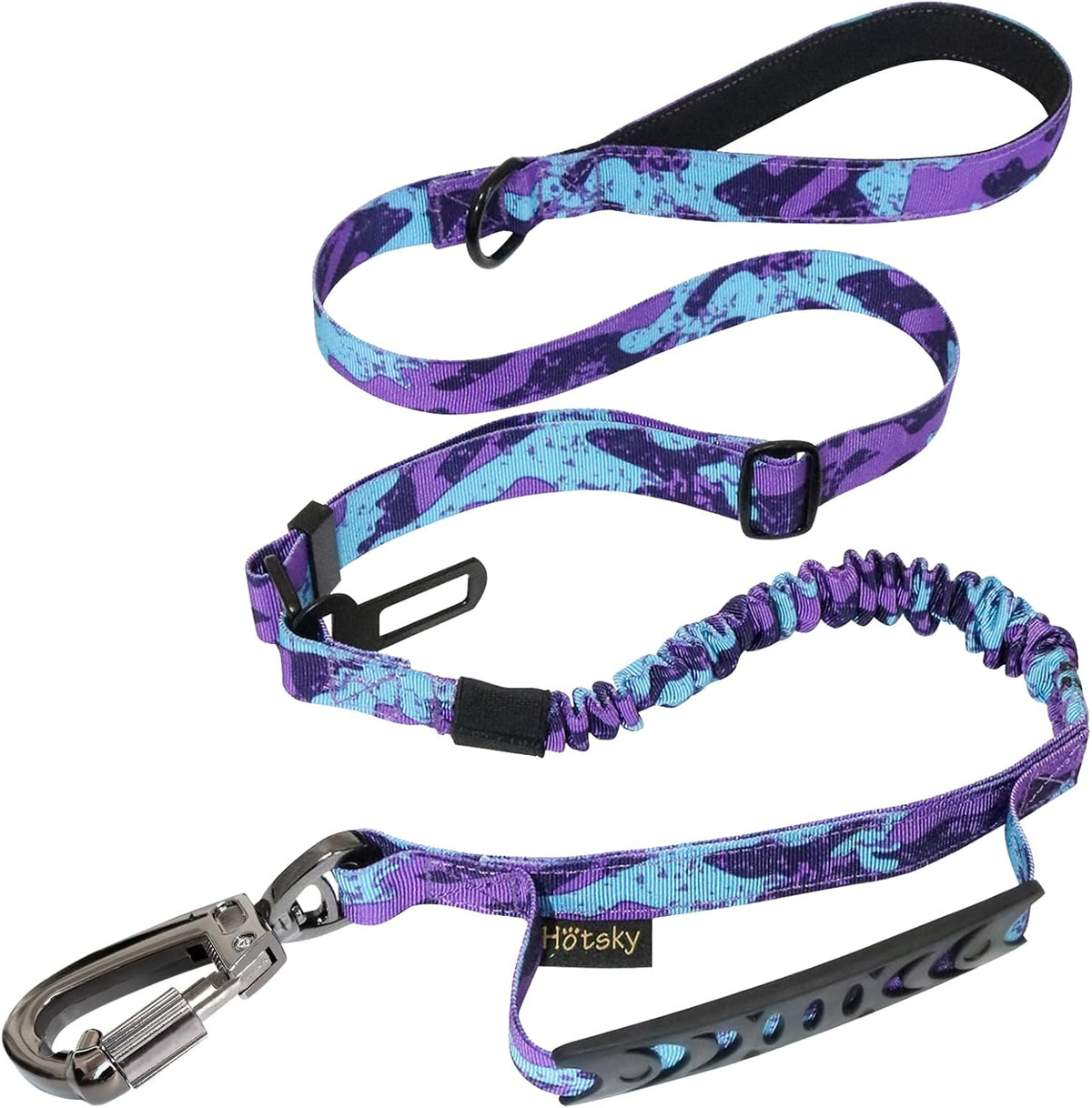 Hotsky Tactical Dog Leash Purple Camo front view showing heavy duty nylon webbing