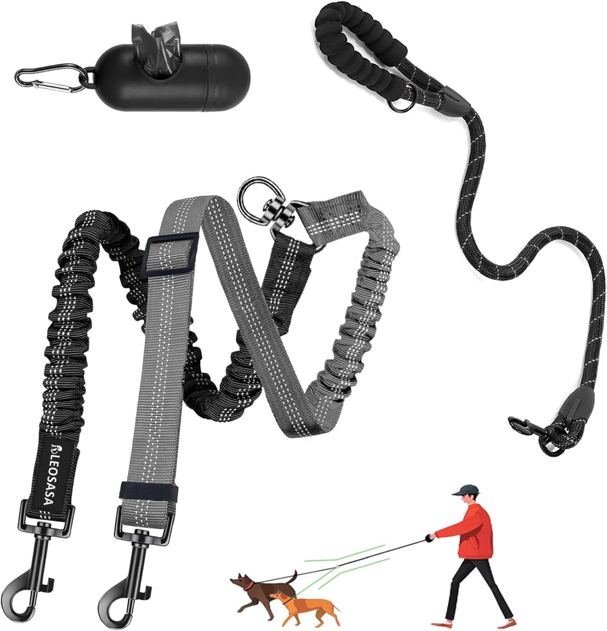 Premium imported dual dog training rope lifestyle product shot.