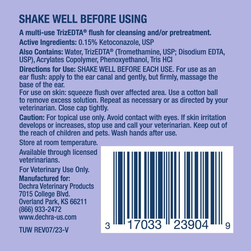Back label of Dechra TrizULTRA Plus Keto Flush showing usage instructions