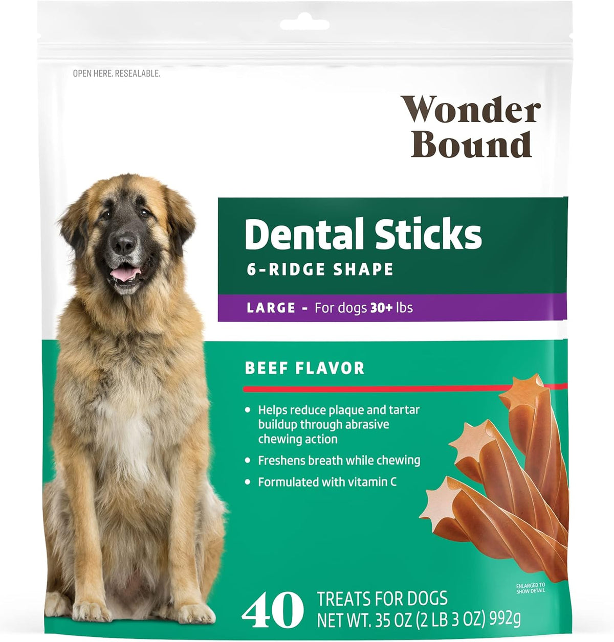 Amazon Brand - Wonder Bound Chicken Flavor Dental Sticks for Large Dogs (Over 30 lbs), 6-Ridge Shape for Plaque & Tartar Control, Freshens Breath, Made With Real Chicken, 40 Count (Pack of 1) - Image 12