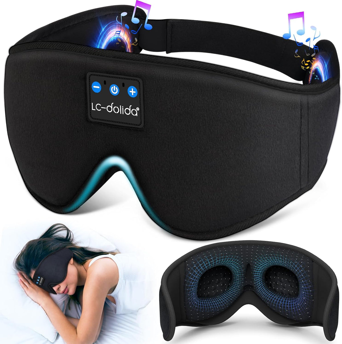 LC-dolida 3D Bluetooth sleep mask front view for total blackout