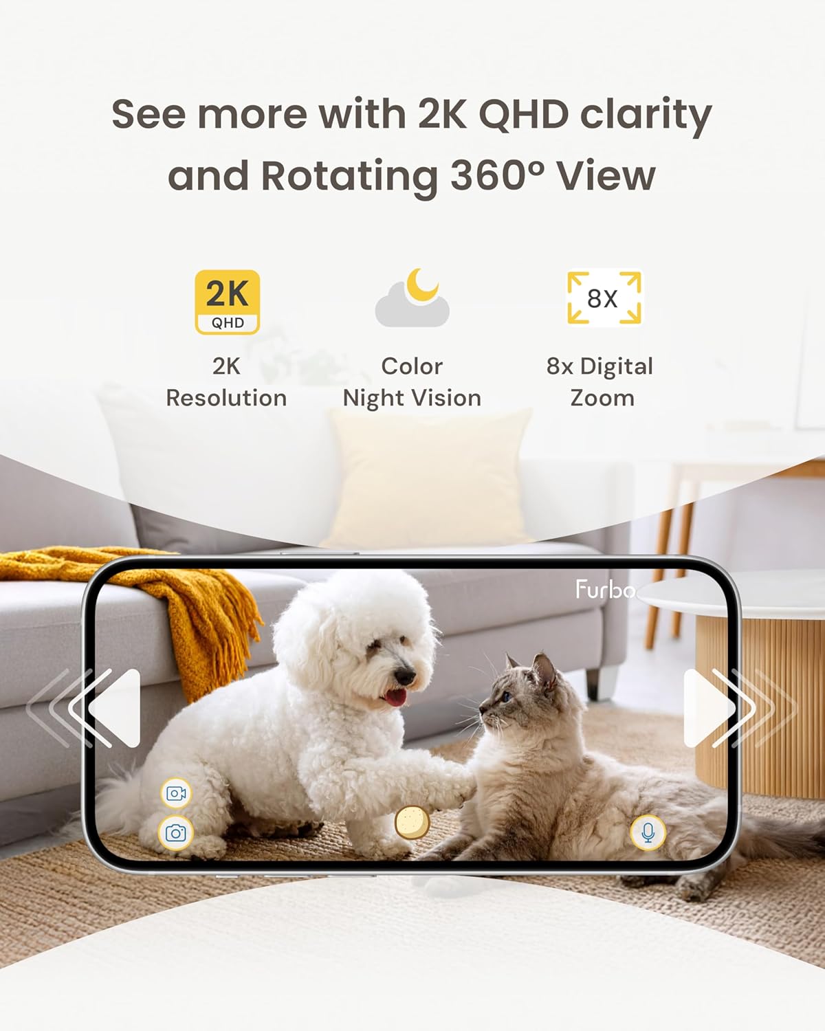 Close up of Furbo Mini 360 camera lens and motion sensor