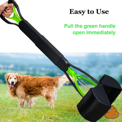 WOILIFE dog poop scooper jaw opening wide to demonstrate large capacity for big dog waste.