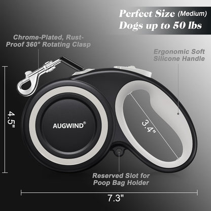 Augwind retractable leash mechanism showing tangle-free hook