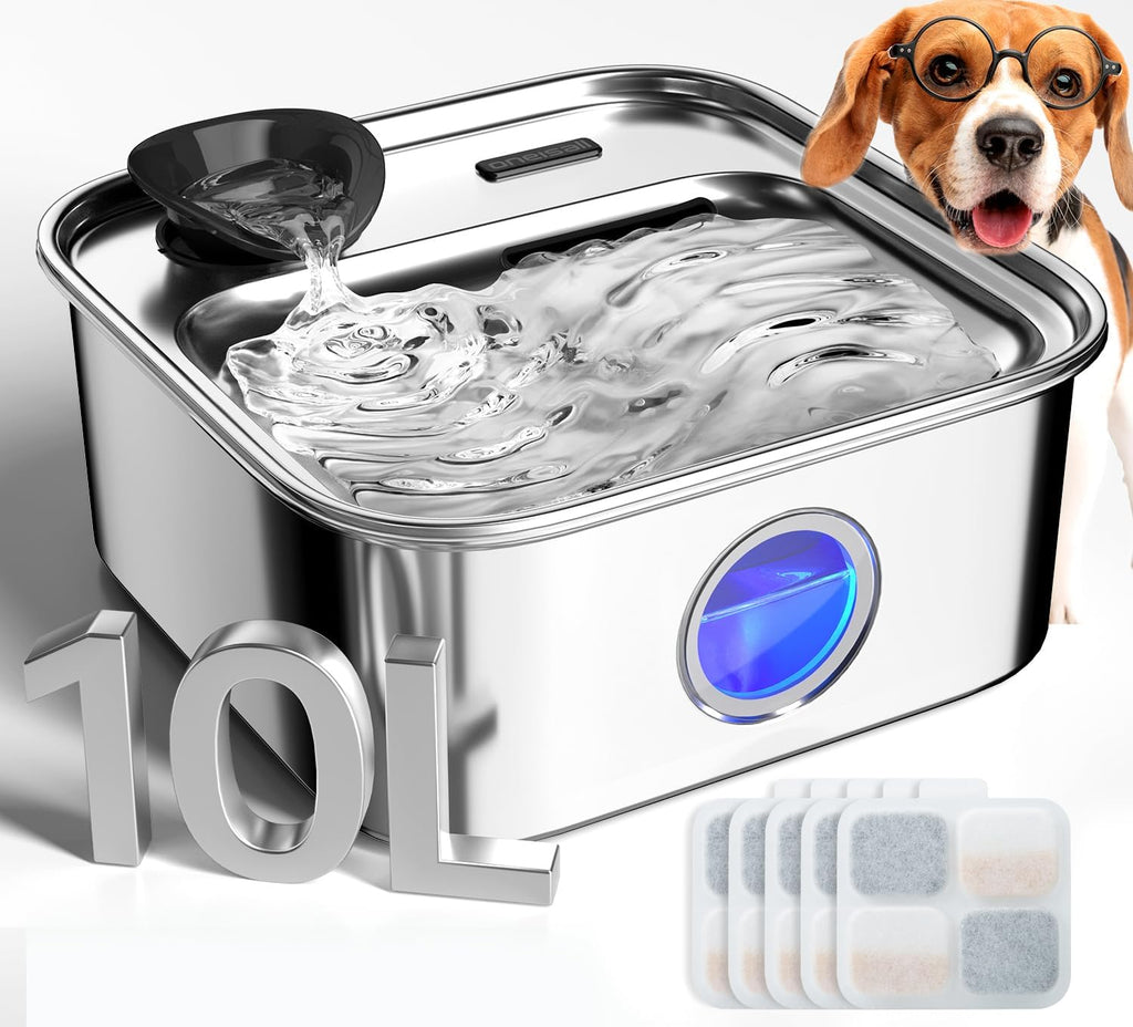 oneisall Dog Water Fountain for Large Dogs, 10L/2.6Gal Stainless Steel Automatic Dog Water Bowl Dispenser with Deeper, Wider Drinking Area, Water Window & Triple Filtration for Large Dogs & Multi-Pet - Image 11