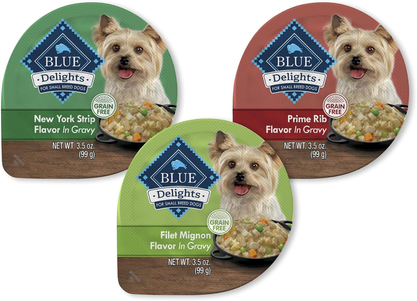 Blue Buffalo Delights Variety Pack Natural Grain Free Wet Dog Food for Small Breed Dogs (Filet Mignon Flavor & New York Strip Flavor) in Gravy with Natural Ingredients, 3.5-oz. Each (12 Cups) - Image 12