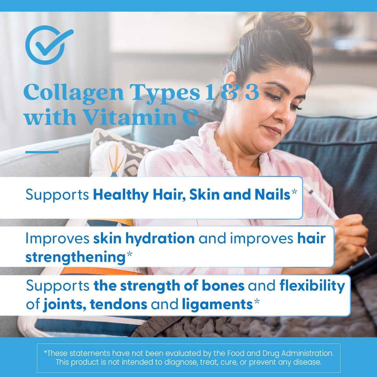 Doctor's Best Collagen Peptides Types 1 & 3 - Collagen Supplement for Women & Men, Supports Hair, Skin, Nails, & Joint Health, Includes 30 mg Vitamin C & 3 g Protein Per Serving, Non GMO - 180 Tablets - Image 7