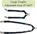 Caldwell's Pet Supply Co. tangle-free two dog lead connector demonstrating reflective stitching detail.