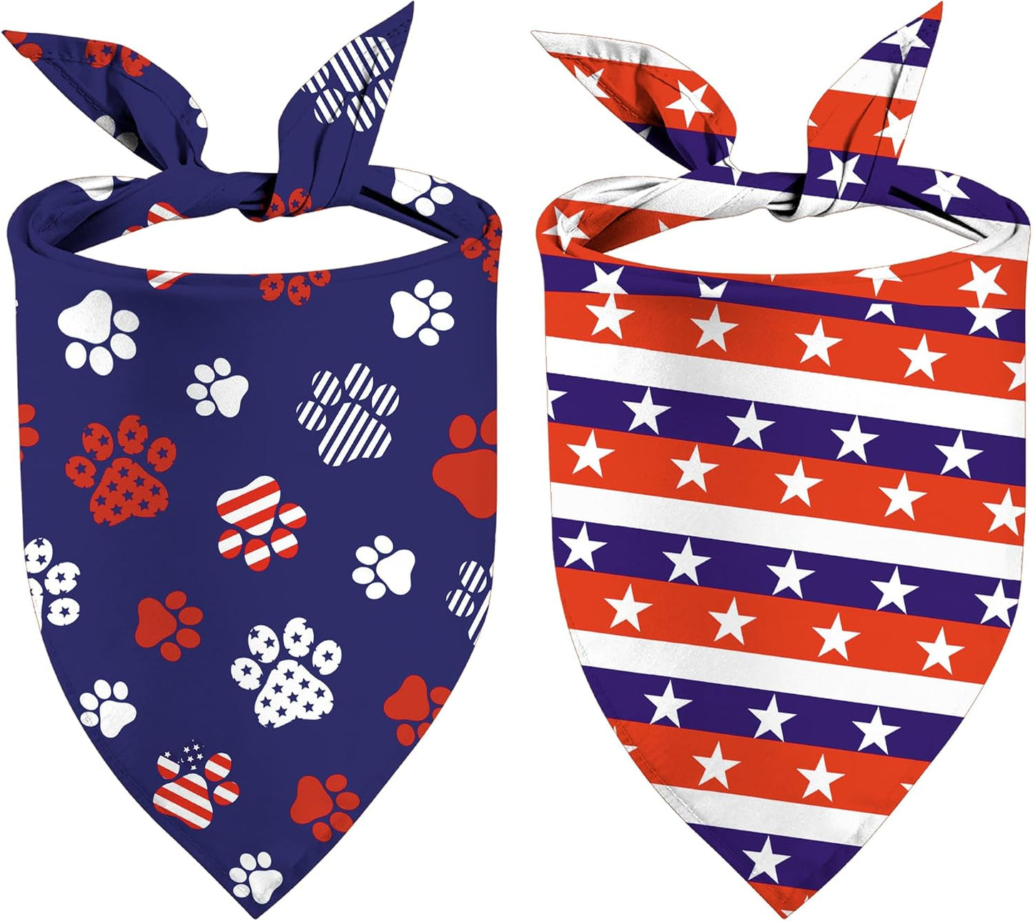 GHSJYO Patriotic Dog Bandanas front view showing blue paw print pattern on a golden retriever