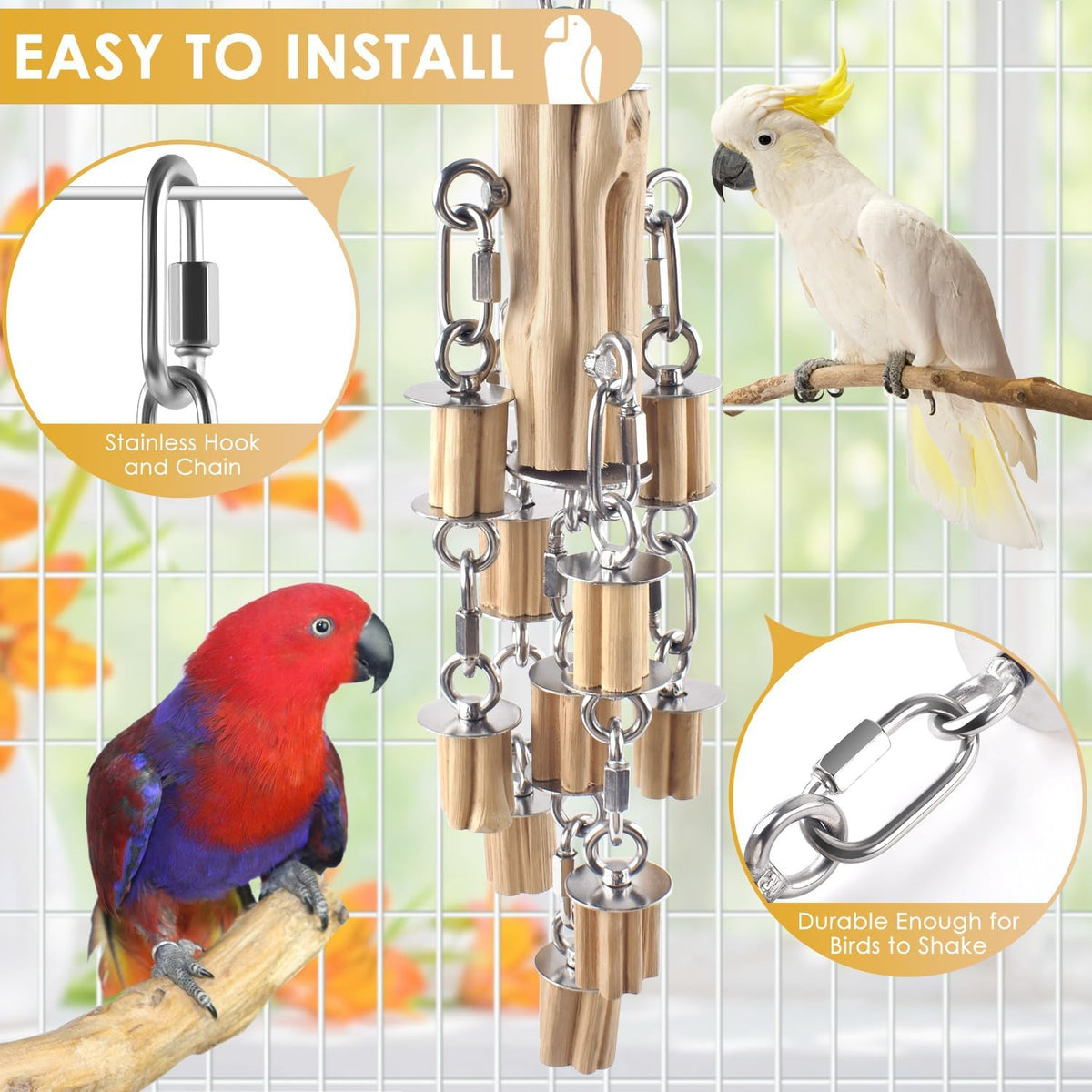 Macaw interacting with the durable hardwood chew toy