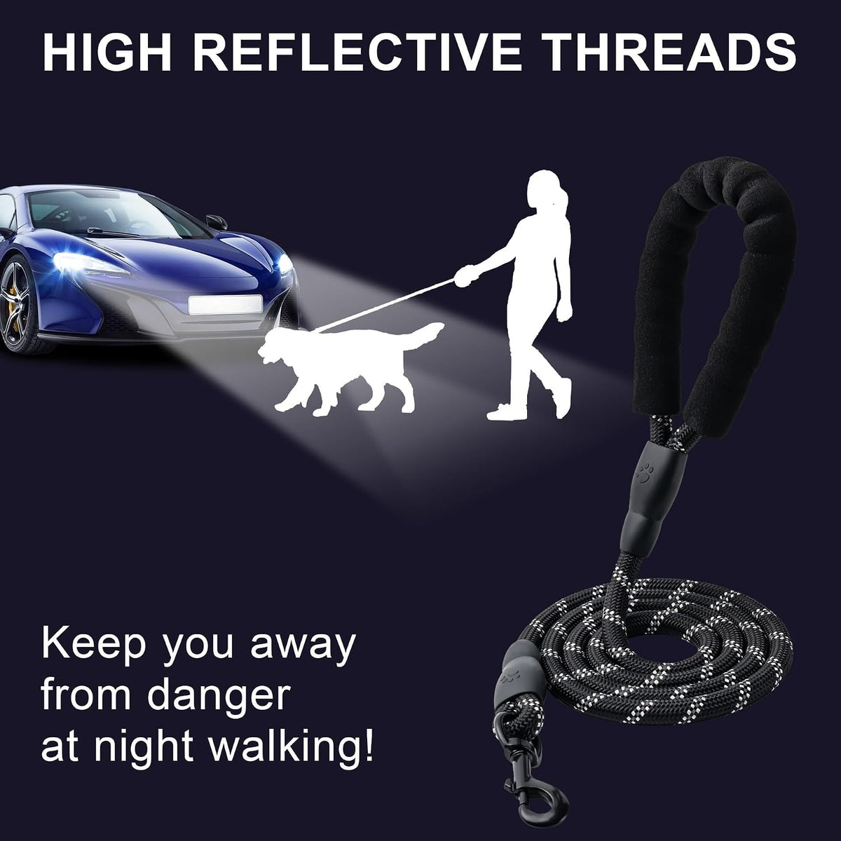 Durable rock climbing rope dog leash for large breeds