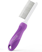 Poodlie pet dematting rake showing ergonomic rubber grip handle