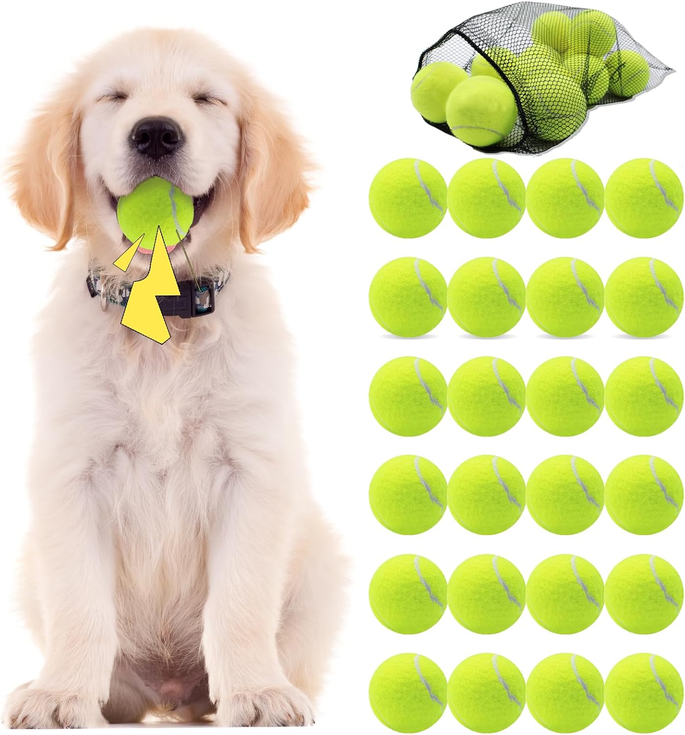 Swingers Squeaky Tennis Balls for Dogs,2.5 inch Training Tennis Balls,Exercise Ball for Pet Dog with Mesh Carry Bag Easy to Transport (Multicolor, 6 Pack) - Image 10