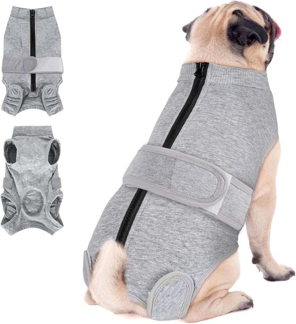 SlowTon Dog Surgery Recovery Suit - Zipper On Dog Onesies After Surgery for Female Male Dogs, Abdominal Wounds Bandages Cone/E-Collar Alternative Dogs Surgical Body Suit Anti-Licking (Grey, S) - Image 11