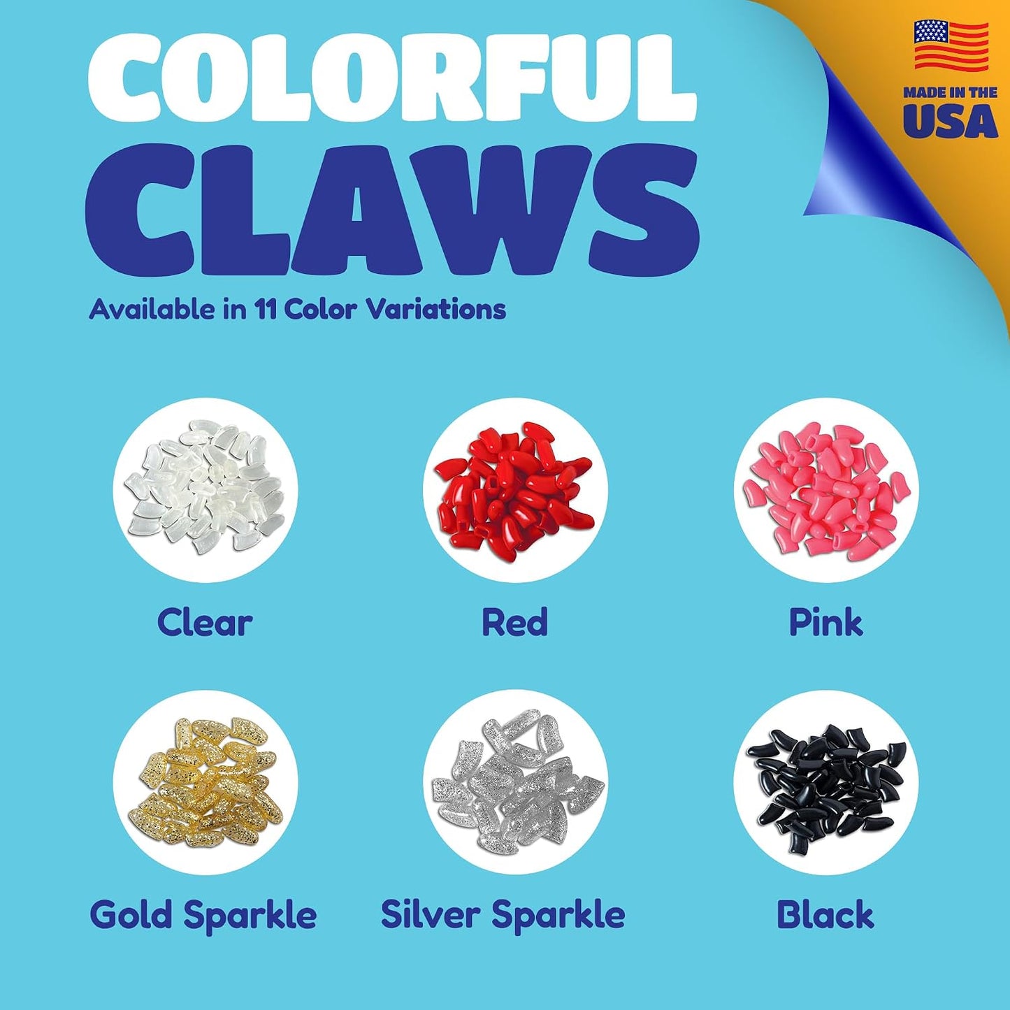 USA imported vinyl pet nail caps package contents with adhesive and tips