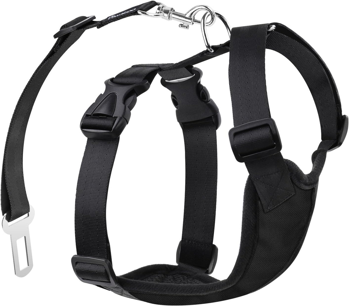 Pawaboo Dog Seat Belt Harness for Car, Dog Car Harness Seatbelt with Double Clips, Adjustable Breathable Pet Vest & Dogs Safety Tether with Elastic Bungee for Small Medium Large Pet, L, Black - Image 9