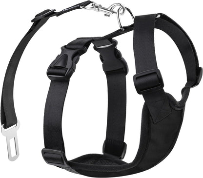Pawaboo Dog Seat Belt Harness for Car, Dog Car Harness Seatbelt with Double Clips, Adjustable Breathable Pet Vest & Dogs Safety Tether with Elastic Bungee for Small Medium Large Pet, L, Black - Image 9