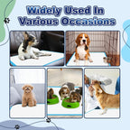 Premium 100 pack Oomicat puppy training supplies neatly stacked in a domestic living room.