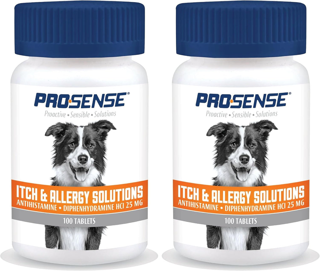 Side view of Pro-Sense canine allergy tablets demonstrating authentic product seals and details