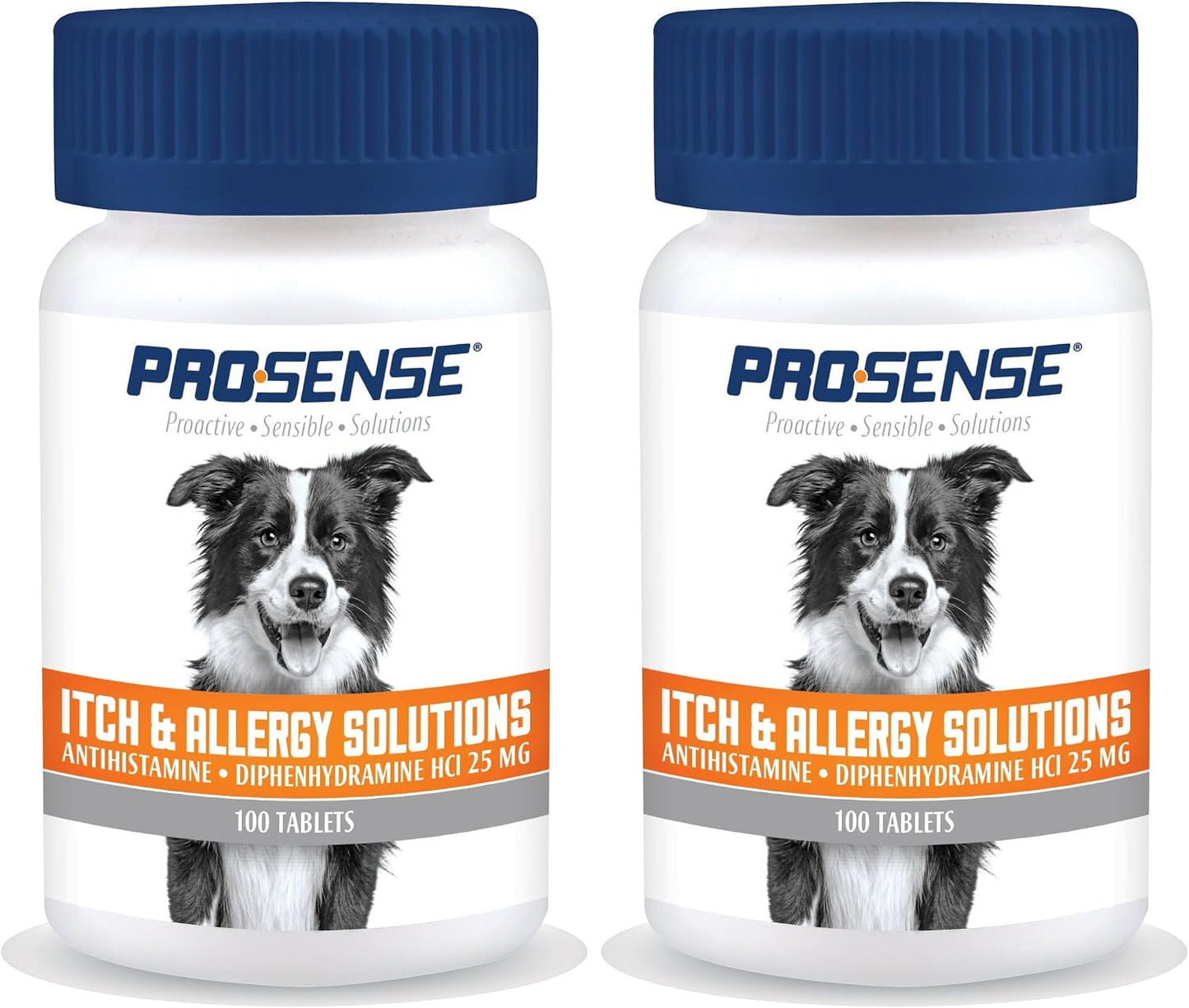 Side view of Pro-Sense canine allergy tablets demonstrating authentic product seals and details