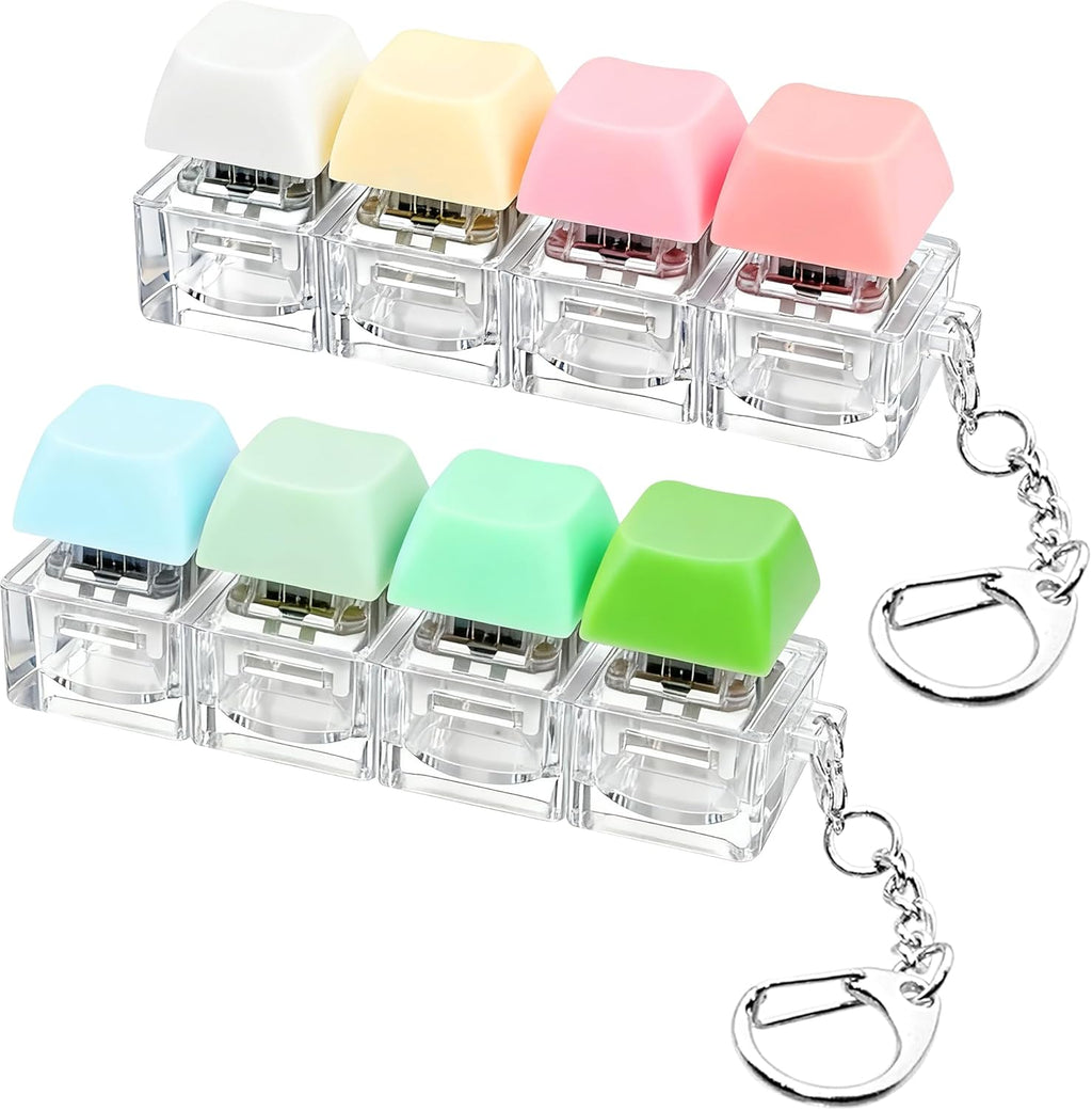 XiawaLangzhuo keyboard fidget toy keychain front view showcasing the four colored keycaps