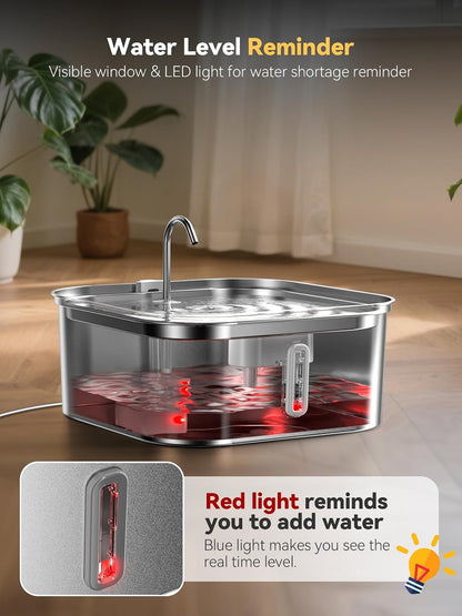 Large Dog Water Fountain 14L/3.7Gal, Stainless Steel Pet Fountain for Large Dogs and Multi-Pets Families, Visible Window & Extra Wide Drinking Area, Enlarges Capacity & Saves Space (with 7pcs Filters) - Image 9