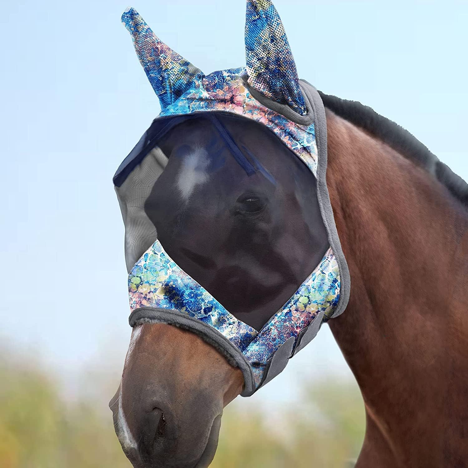 Harrison Howard LumiVista Horse Fly Mask Standard with Ears UV Protection for Horse Dream Star L Full Size - Image 13