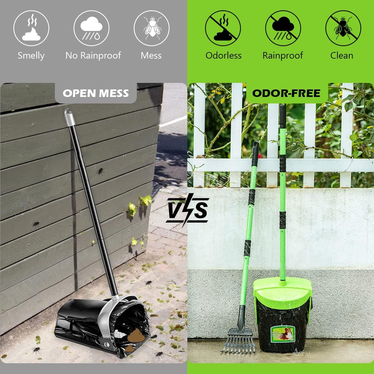 MXF green rotating swivel bin with integrated odor blocking lid and bag attachment system.