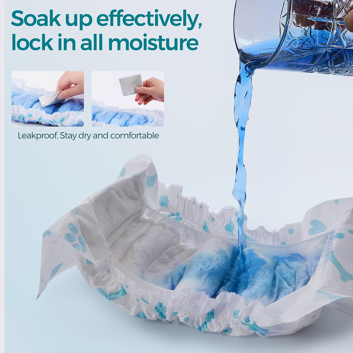 Side view of Bestle disposable wrap highlighting the external wetness indicator pattern before liquid exposure.