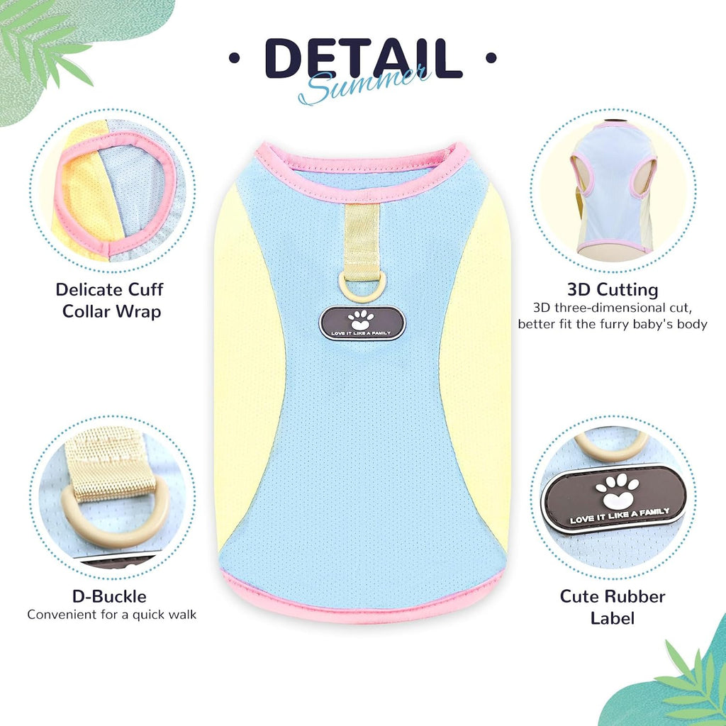 Dog wearing Axiijgl cooling vest attached to leash via D-ring
