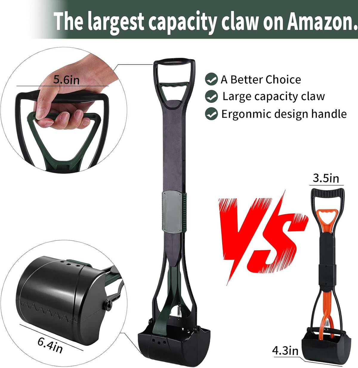 Dark green dog poop scoop clearing waste from lawn grass surface