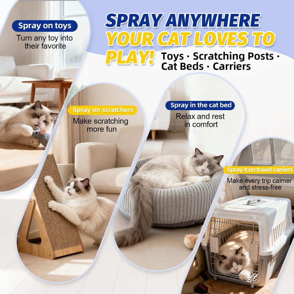 Safe non toxic feline training mist being applied to a cat tree