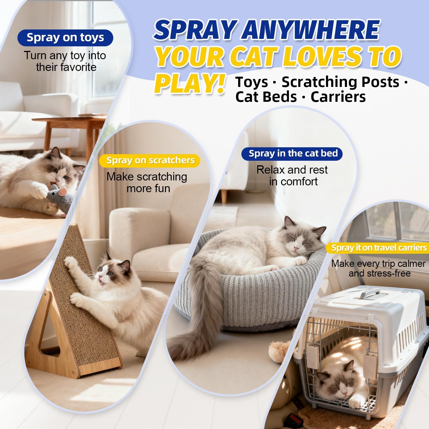 Safe non toxic feline training mist being applied to a cat tree