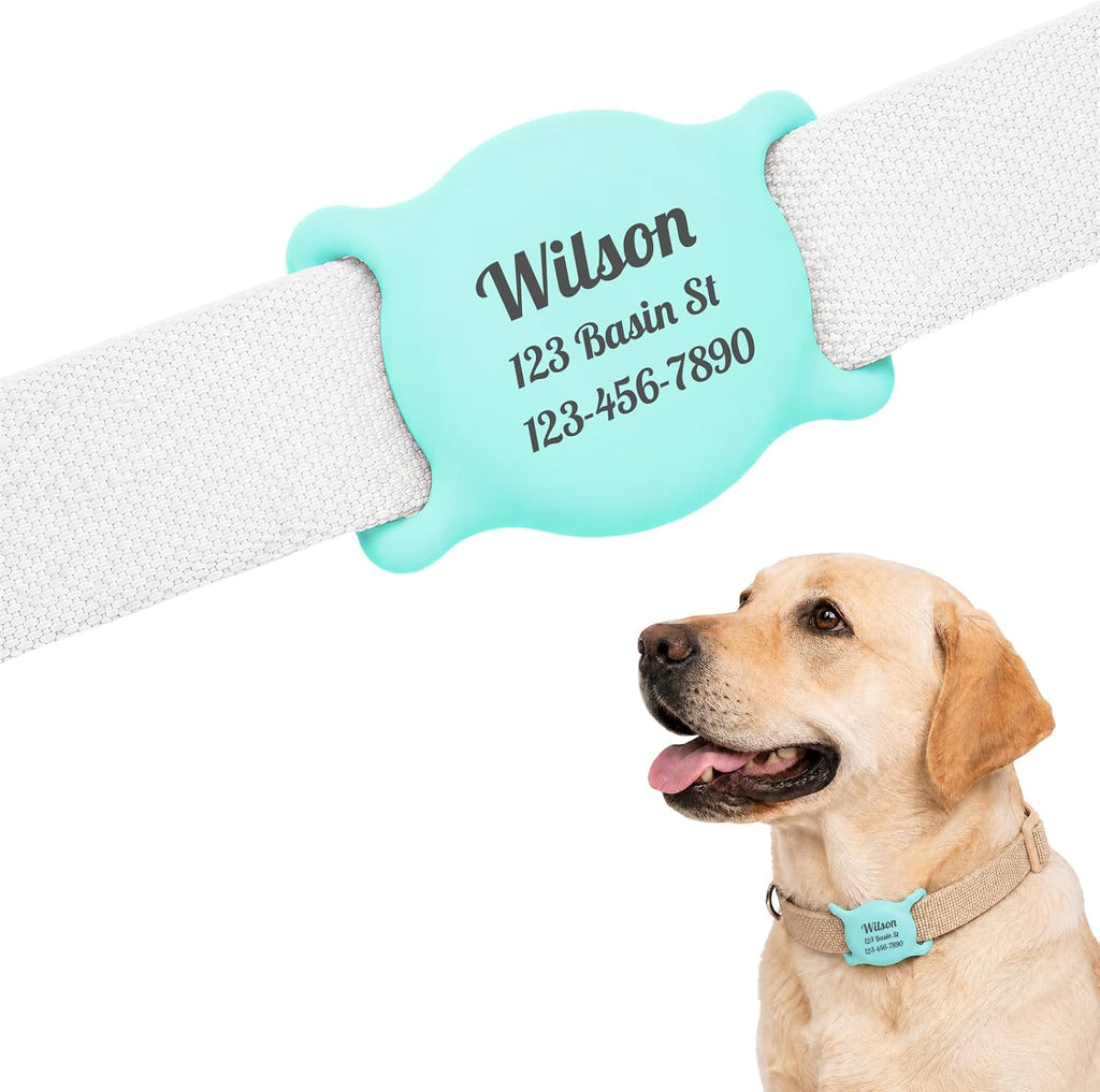 Personalized Designed for AirTag Dog Collar Holder - UV Laser Engraved Pet Name & Phone Number, Soft Silicone Slide-On, Quiet & Washable, 3 Sizes for Dogs & Cats (Light Pink, M 3/4" (2.7 * 1.5")) - Image 10