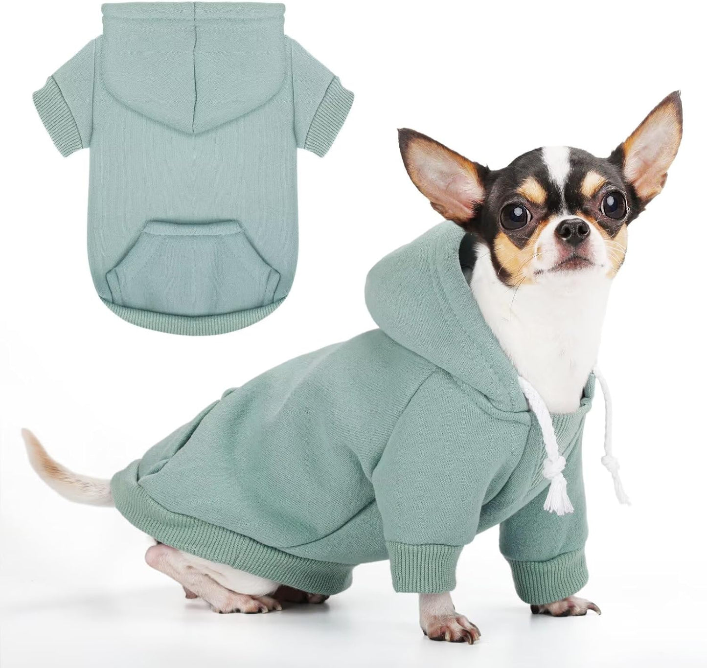 Paiaite small dog hoodie sweater front view cyan winter pet coat