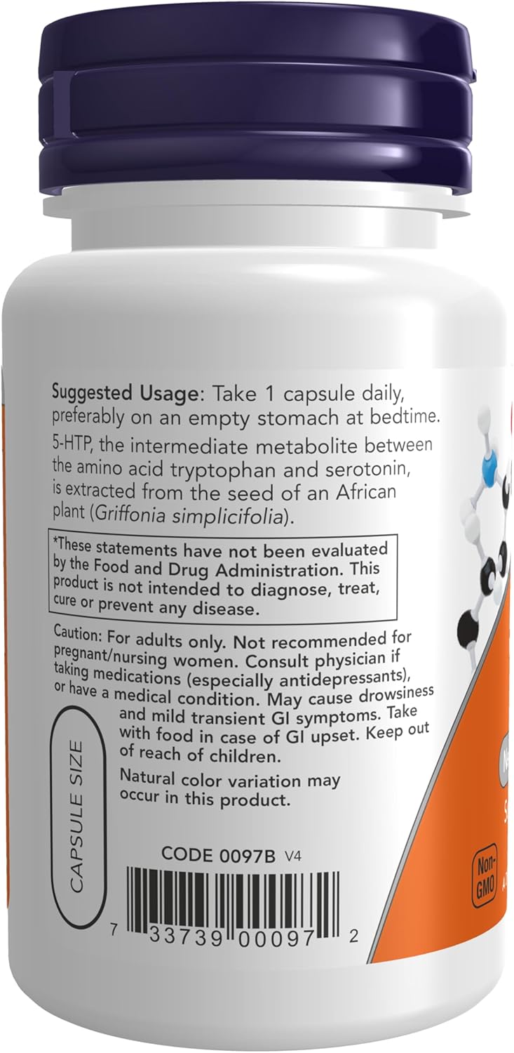 NOW Foods mood support dietary supplement 30 vegetarian capsules packaging details
